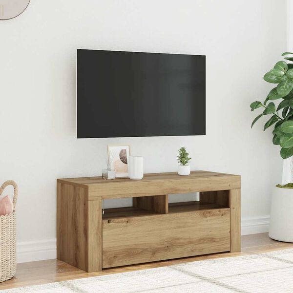 vidaXL TV-benk med LED-lys artisan eik 90x35x40 cm konstruert tre