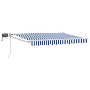 vidaXL Manuell utvidbar markise med LED-lamper Bl&aring; og hvit 2,5 x 2 m