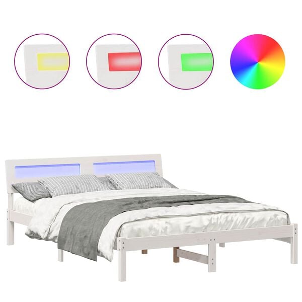 vidaXL Sengestamme med hodegjerde Hvit 150 x 200 cm Massiv furu