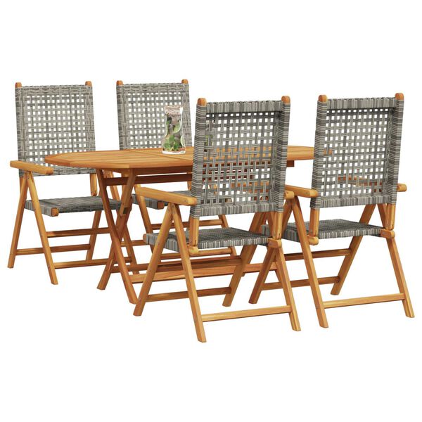 vidaXL Hage Spisegruppe 5 pcs Grå Solid akasietre og poly rattan