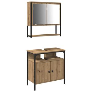 vidaXL Baderomsinnredningssett med hylle 2 pcs Brun Konstruert tre