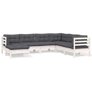 vidaXL Hagesofagruppe med puter 7 deler hvit heltre furu