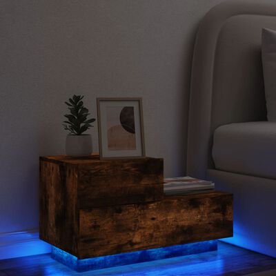 vidaXL Nattbord med LED røkt eik 70x36x40,5 cm