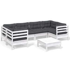 vidaXL Hagesofagruppe med puter 7 deler furu hvit