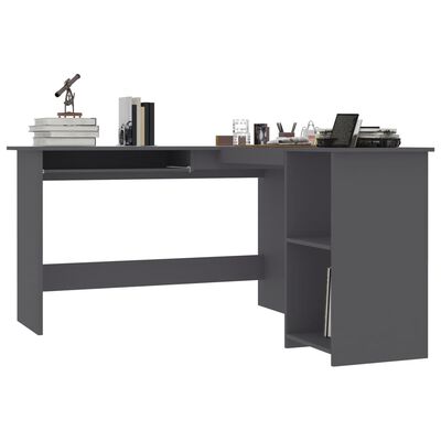 vidaXL L-formet hjørneskrivebord grå 120x140x75 cm sponplate