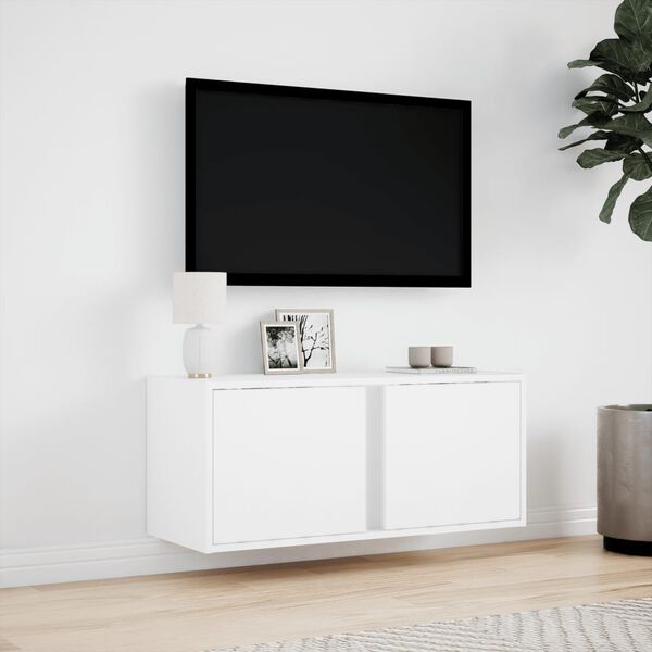 vidaXL Vegghengt TV-benk med LED hvit 80x31x35 cm
