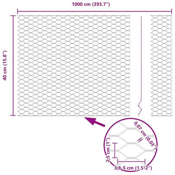 vidaXL Sekskantet gjerde grønn 0.4 x 10 m Stål