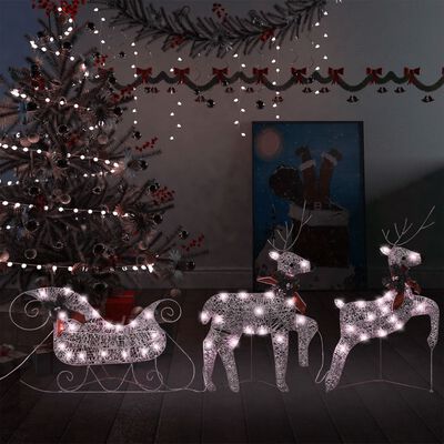 vidaXL Reinsdyr og slede julepynt 60 lysdioder utendørs gull