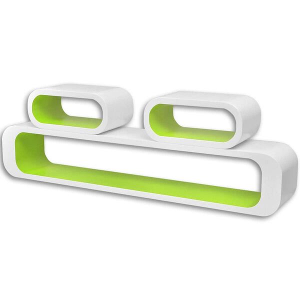Flytende vegghylle kuber 3 stk MDF bok/DVD oppbevaring hvit-gr&oslash;nn