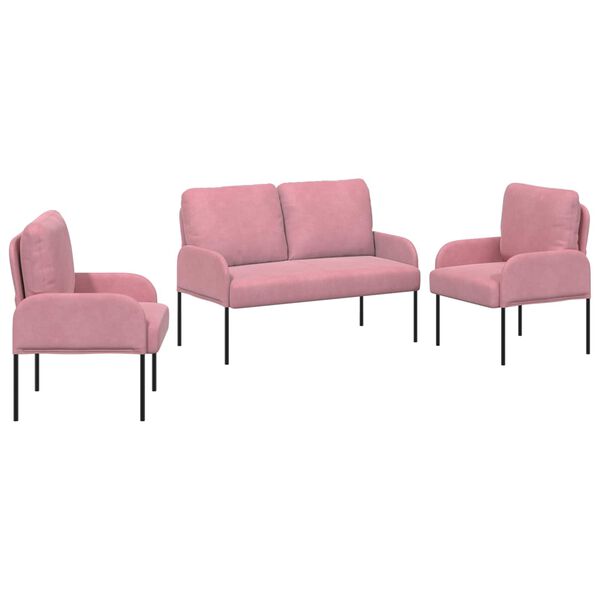 vidaXL Sofasett med pute 3 pcs Rosa 115 x 56 x 80 cm Kryssfin&eacute;r