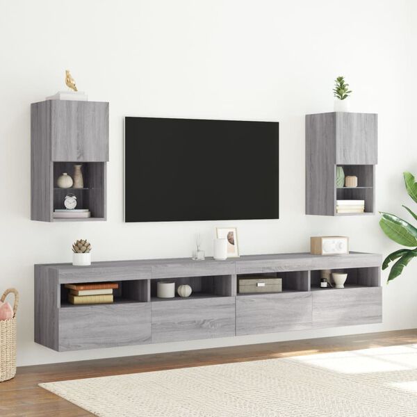 vidaXL TV-benker med LED-lys 2 stk gr&aring; sonoma 30,5x30x60 cm