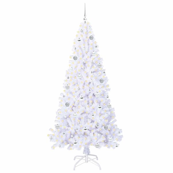 vidaXL Kunstig juletre med 300 LED med stativ Hvit 210 cm PVC og st&aring;l