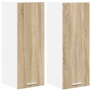 vidaXL Hengende skap med d&oslash;r 2 pcs Sonoma eik og hvit 30 x 31 x 80 cm
