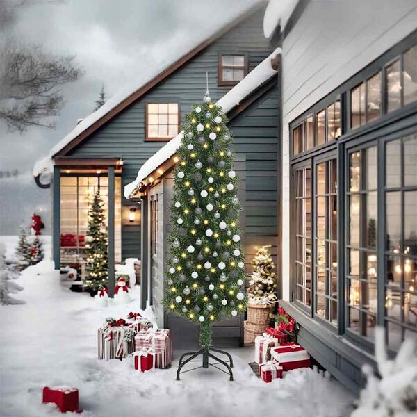 vidaXL Kunstig juletre med 300 LED gr&oslash;nn 240 cm PVC og st&aring;l og plast