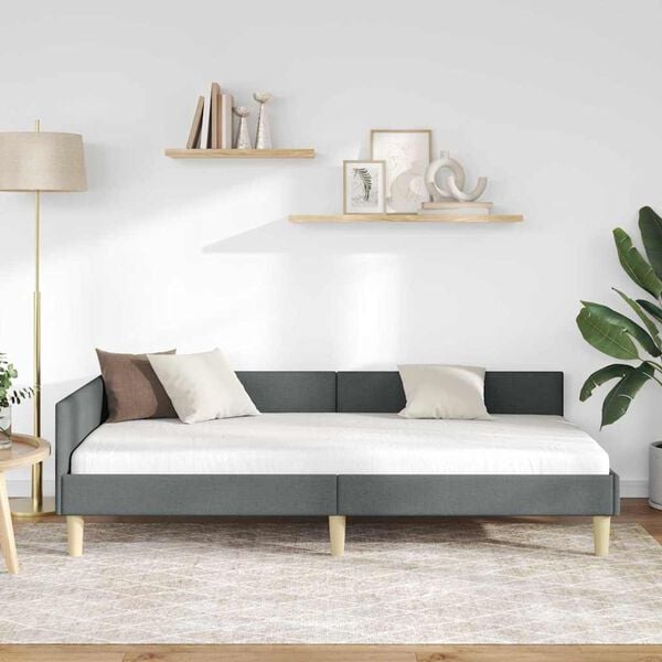 vidaXL Hjørnesengramme med hodegjerde Mørkegrå 80 x 200 cm stoff