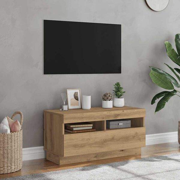 vidaXL TV-benk med LED-lys artisan eik 80x35x40 cm konstruert tre
