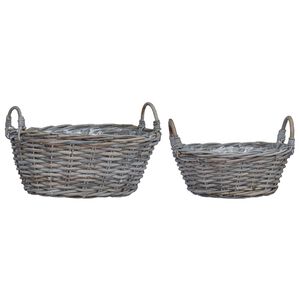 vidaXL Plantekurv med lagring 2 pcs Gr&aring; Lacak Rattan