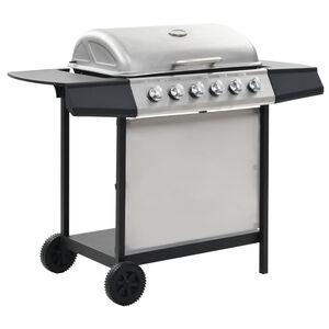 vidaXL Gassgrill med 6 kokesoner rustfritt st&aring;l s&oslash;lv