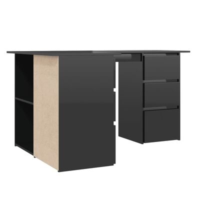 vidaXL Hjørneskrivebord høyglans svart 145x100x76 cm sponplate
