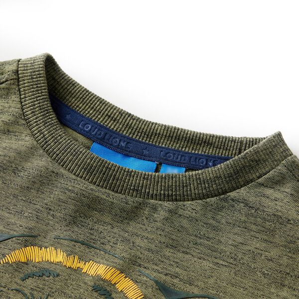 T-skjorte for barn med lange ermer kaki melert 140