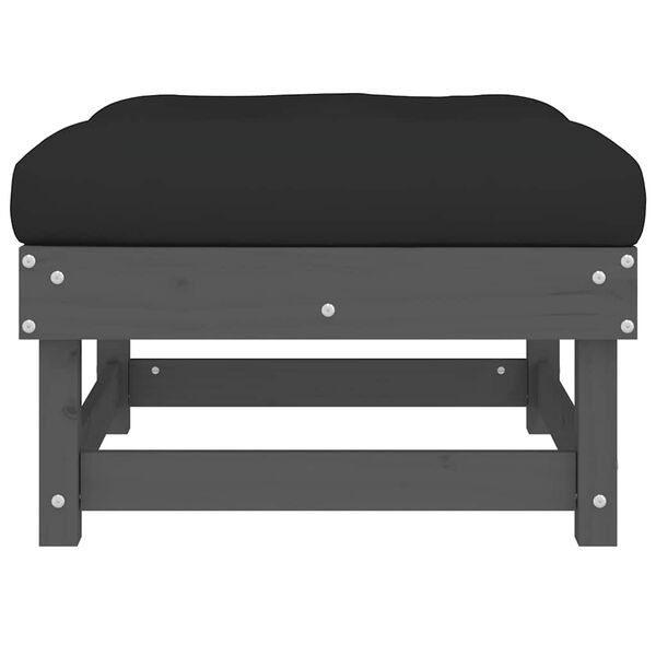 vidaXL Utend&oslash;rs fotskammel med pute gr&aring; heltre furu