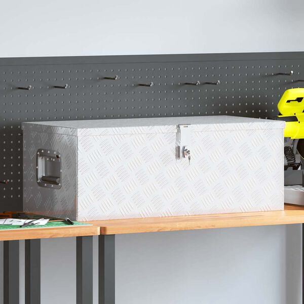 vidaXL Oppbevaringsboks sølv 80x39x30 cm aluminium