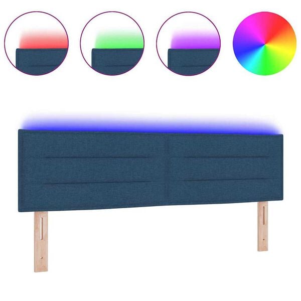 vidaXL LED Hodegavl med LED -stripelys Veggmontert Bl&aring; 160 cm stoff