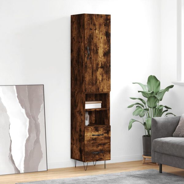 vidaXL Highboard r&oslash;kt eik 34,5x34x180 cm konstruert tre