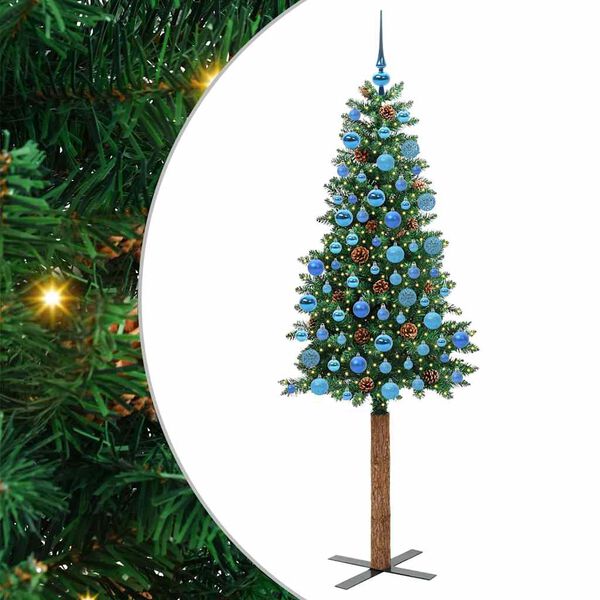 vidaXL Slim juletre med 300 LED grønn 180 cm PVC og Massivt Furu tre