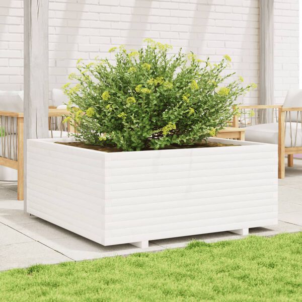 vidaXL Plantekasse hvit 110x110x49,5 cm heltre furu