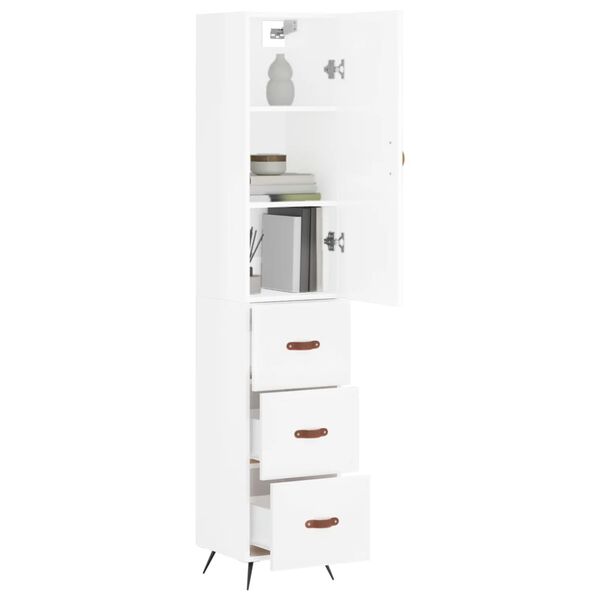 vidaXL Highboard høyglans hvit 34,5x34x180 cm konstruert tre