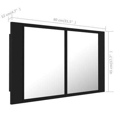 vidaXL LED-speilskap svart 80x12x45 cm akryl