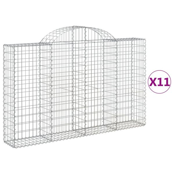 vidaXL Gabionkurver buede 11 stk 200x30x120/140 cm galvanisert jern
