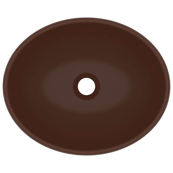 vidaXL Luksuriøs servant ovalformet matt mørkebrun 40x33 cm keramisk