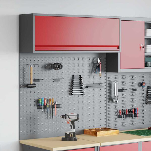vidaXL Verktøyskab og Pegboard Sett 3 pcs Rød 100 x 25 x 115 cm Stål