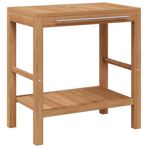 vidaXL Baderomshylle heltre teak med vaskeskål av elvestein