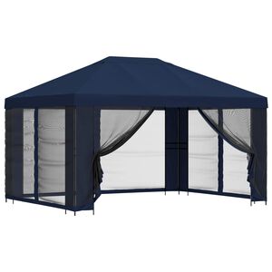 vidaXL Hagepaviljong med sidevegger 4 &times; 3 m Bl&aring; Polyester og st&aring;l