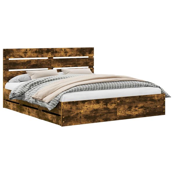 vidaXL Sengestamme med skuff R&oslash;kt eik 180 x 200 cm Ingeni&oslash;rtre