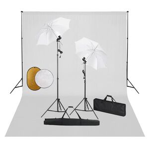 vidaXL Fotostudiosett med lamper, paraplyer, bakgrunn og reflektor