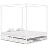vidaXL Himmelsengeramme med 4 skuffer hvit heltre furu 180x200 cm