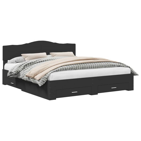 vidaXL Sengestamme med hodegjerde Svart 200 x 200 cm Konstruert tre