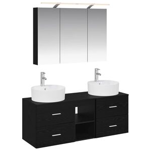 vidaXL Baderomsinnredningssett 4 pcs Svart eik Konstruert tre og glass