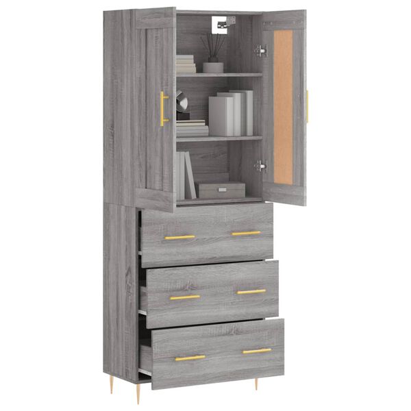 vidaXL Highboard gr&aring; sonoma 69,5x34x180 cm konstruert tre