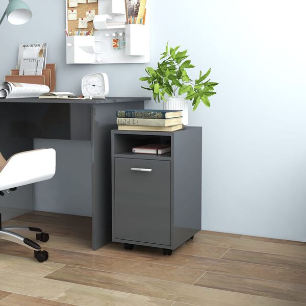 vidaXL Sideskap med hjul h&oslash;yglans gr&aring; 33x38x60 cm konstruert tre