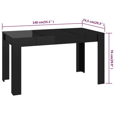 vidaXL Spisebord høyglans svart 140x74,5x76 cm sponplate