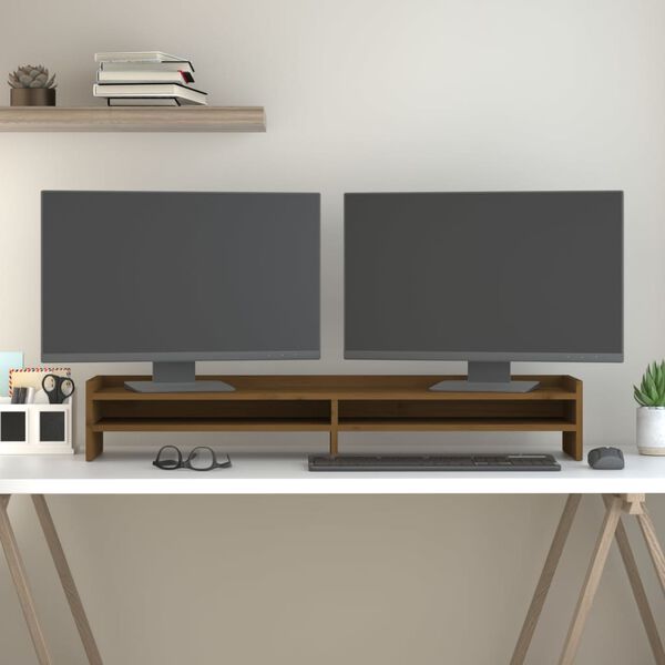 vidaXL Monitorstativ honningbrun 100x24x16 cm heltre furu