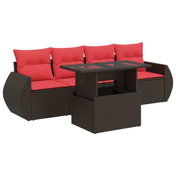 vidaXL Hagesofaer med puter 5 deler brun polyrotting akasie