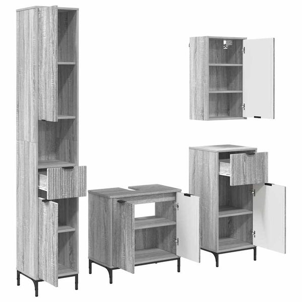 vidaXL Baderomsinnredningssett Gr&aring; Sonoma Konstruert tre, Metall