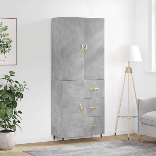 vidaXL Highboard betonggr&aring; 69,5x34x180 cm konstruert tre