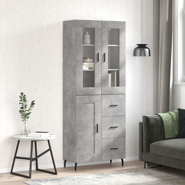 vidaXL Highboard betonggr&aring; 69,5x34x180 cm konstruert tre